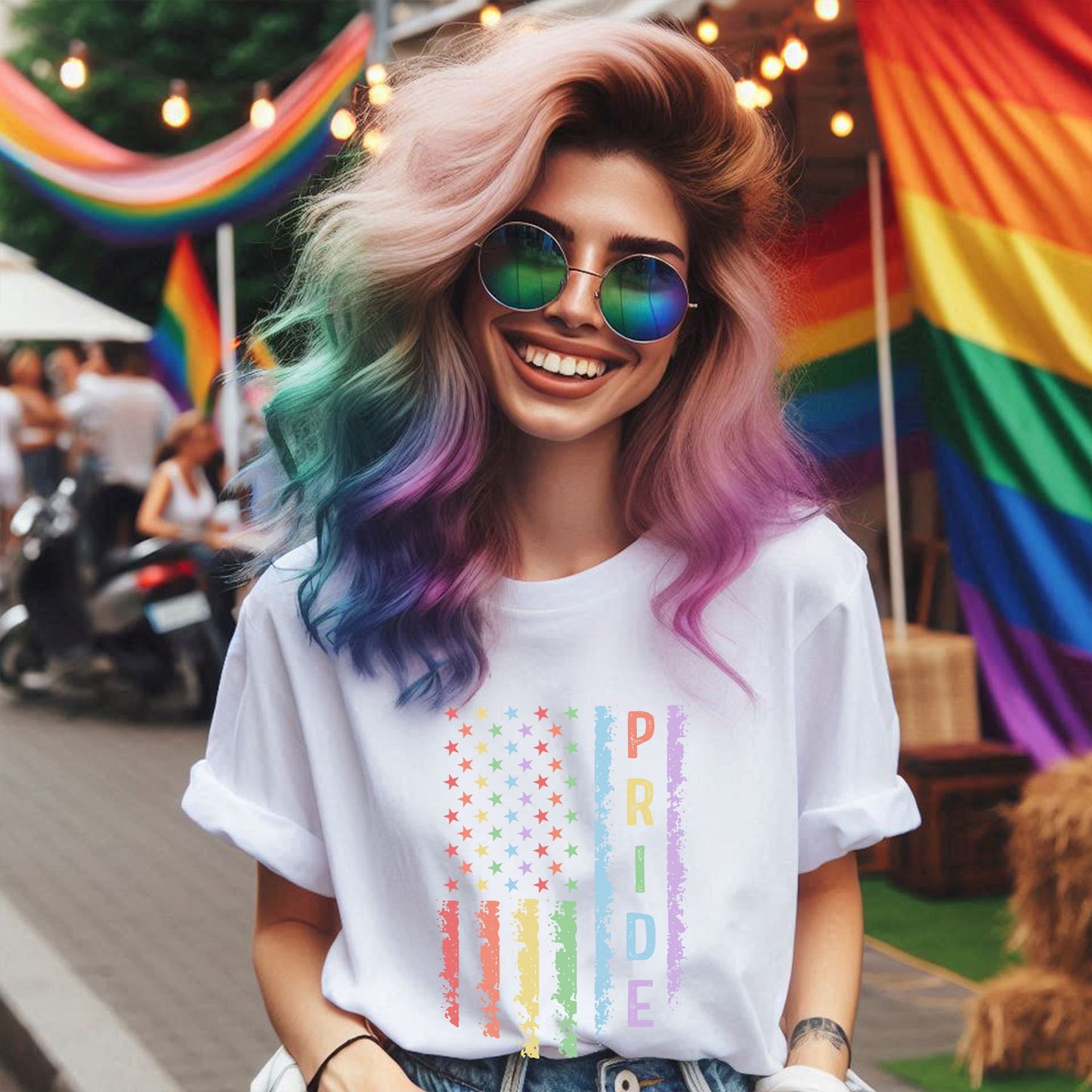 PRIDE PASTEL FLAG DISTRESSED T-SHIRT 0019