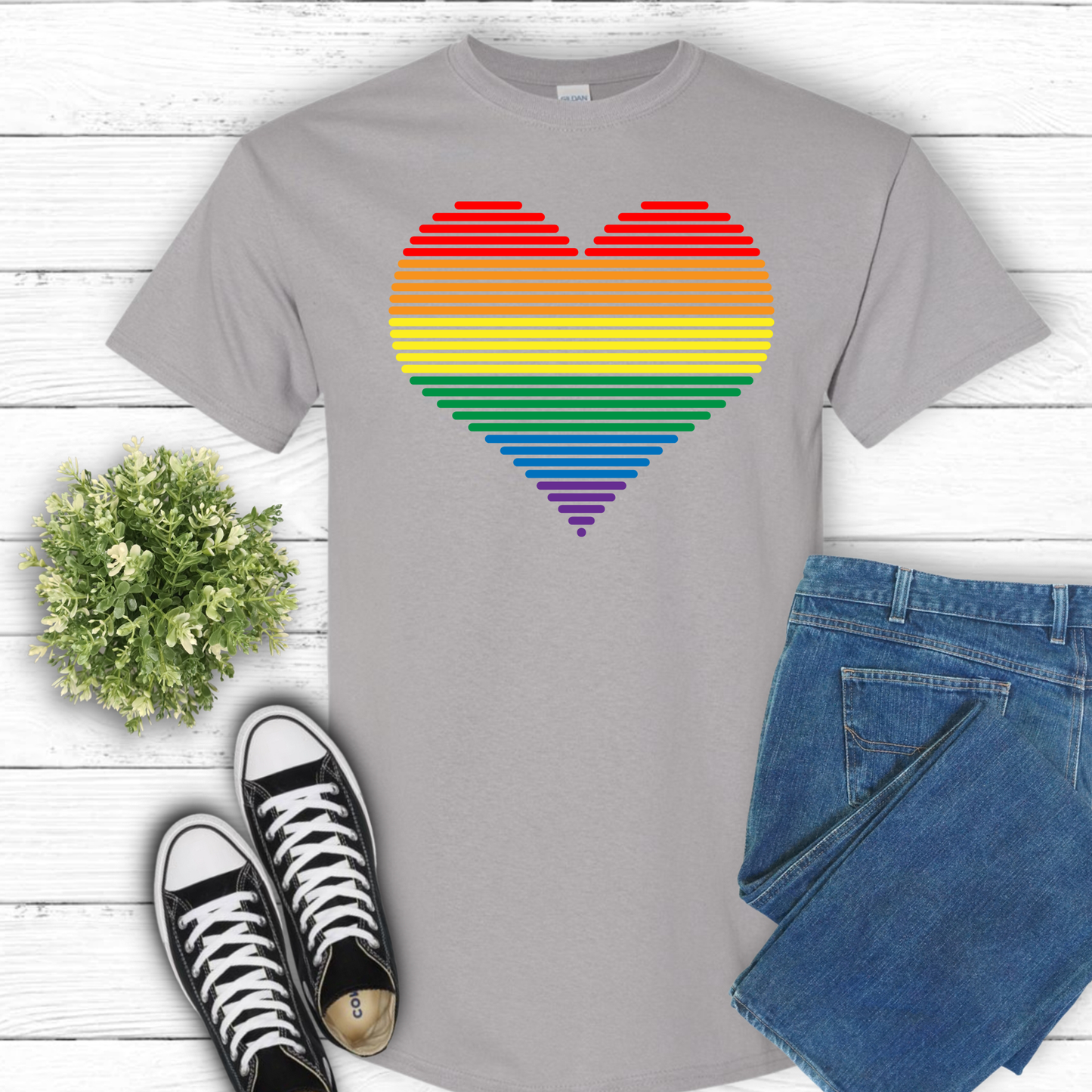RAINBOW HEART RETRO T-SHIRT 0005