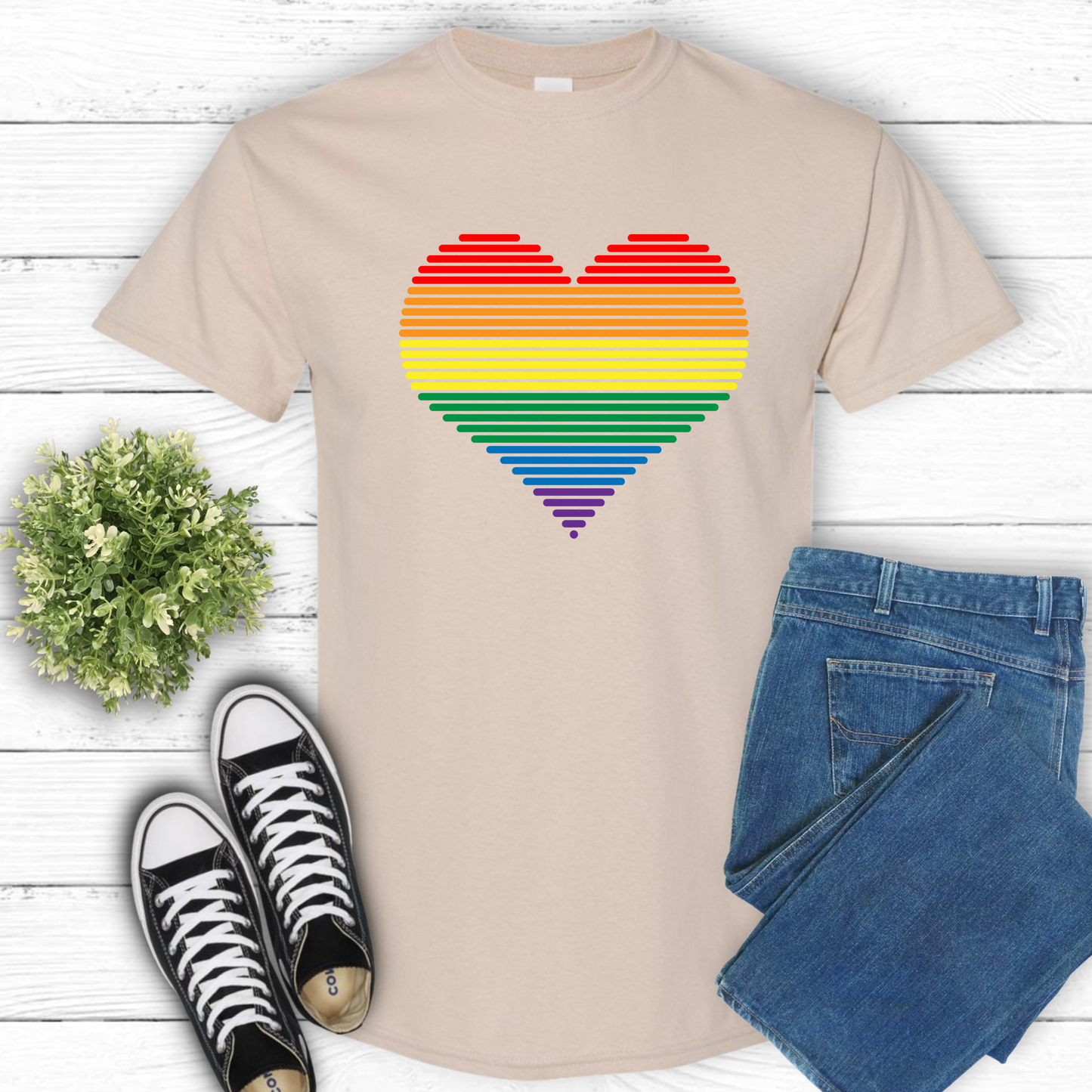 RAINBOW HEART RETRO T-SHIRT 0005