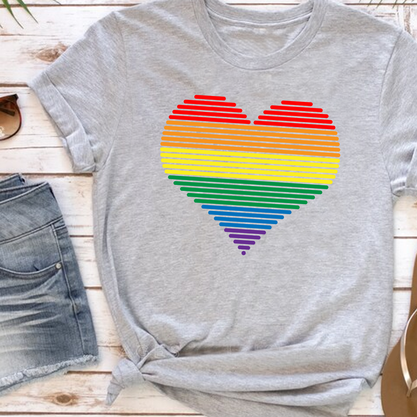 RAINBOW HEART RETRO T-SHIRT 0005