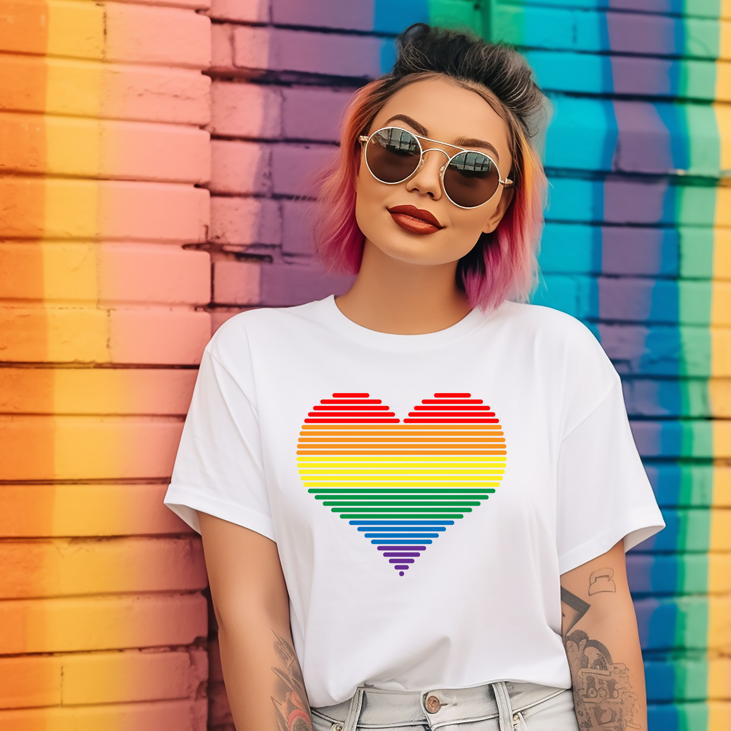 RAINBOW HEART RETRO T-SHIRT 0005