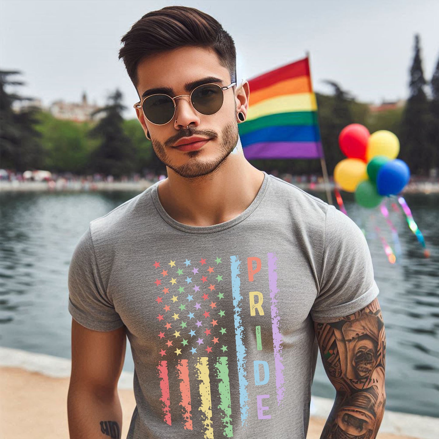 PRIDE PASTEL FLAG DISTRESSED T-SHIRT 0019