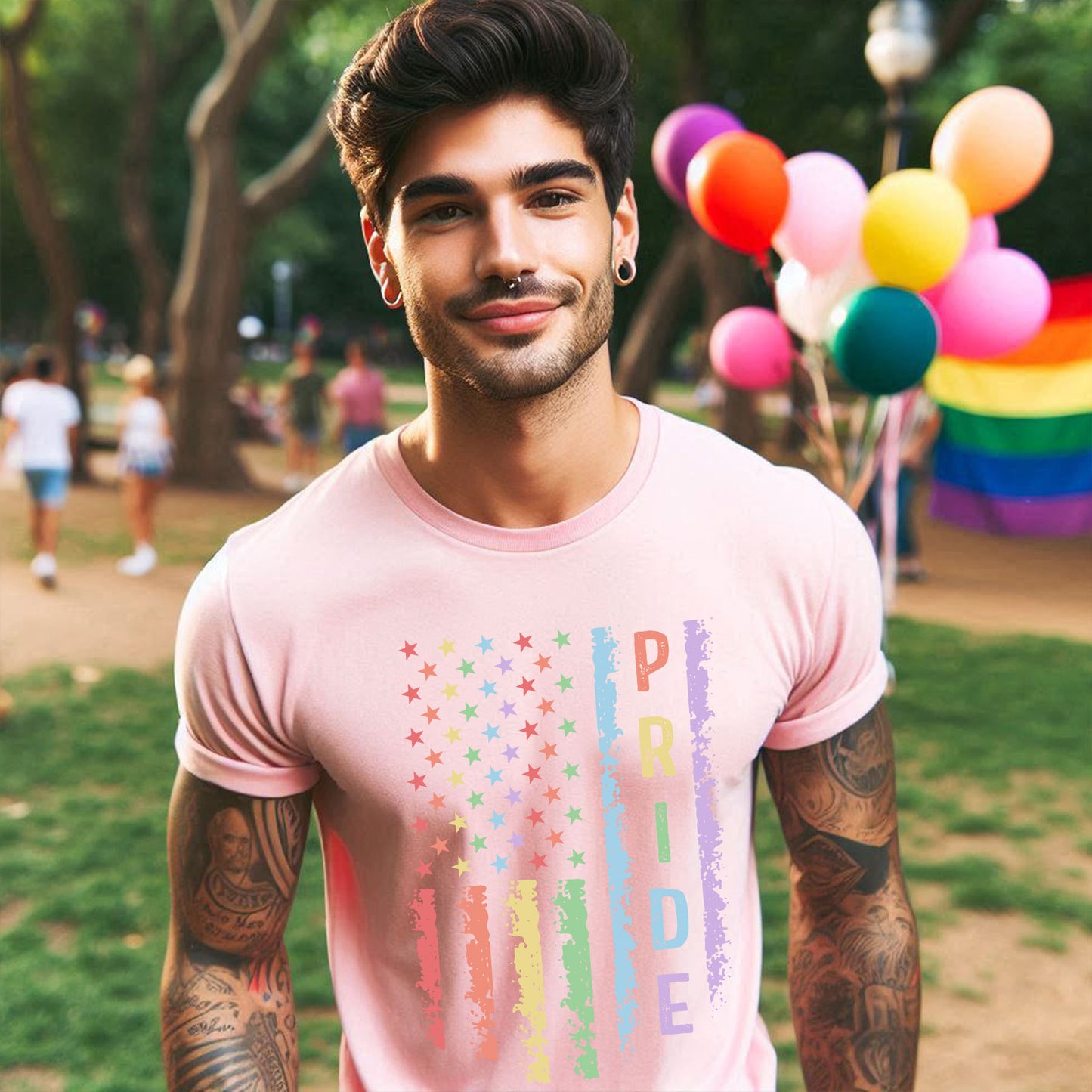 PRIDE PASTEL FLAG DISTRESSED T-SHIRT 0019
