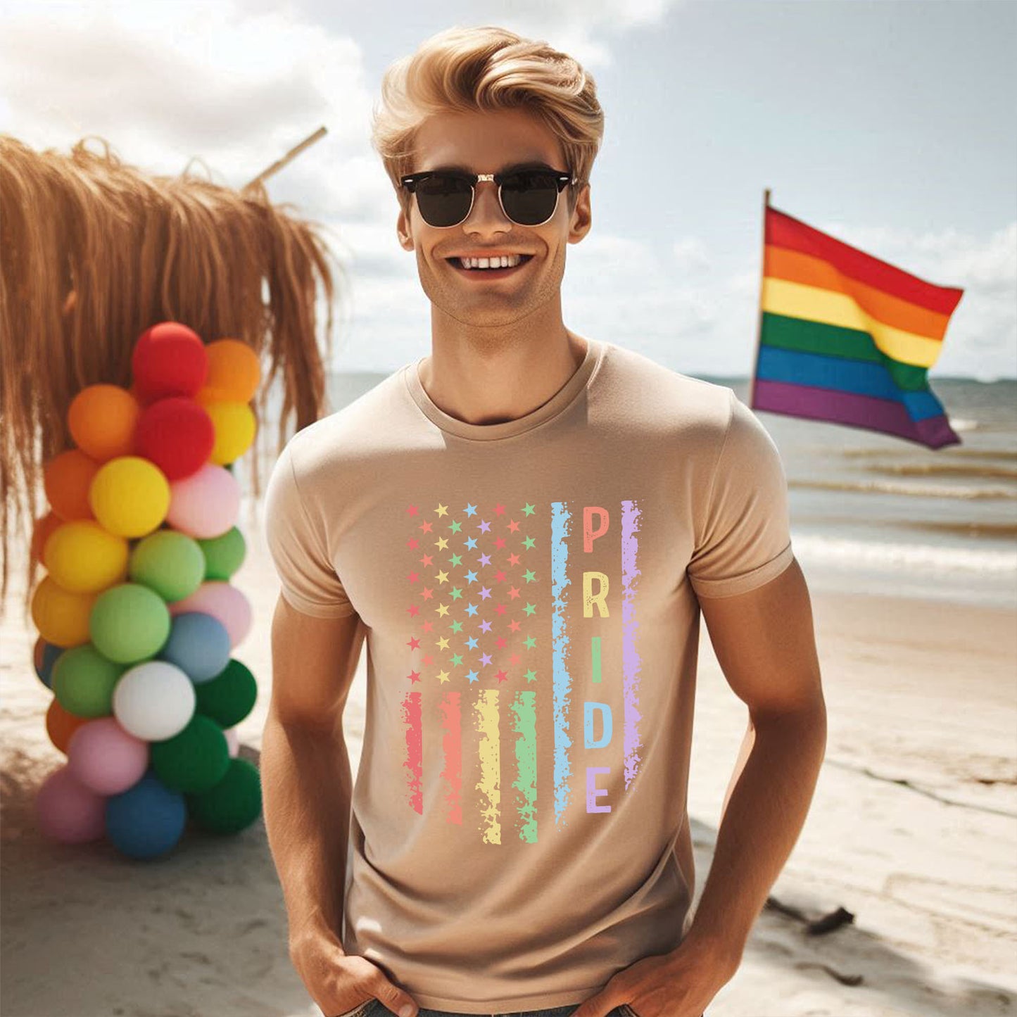 PRIDE PASTEL FLAG DISTRESSED T-SHIRT 0019