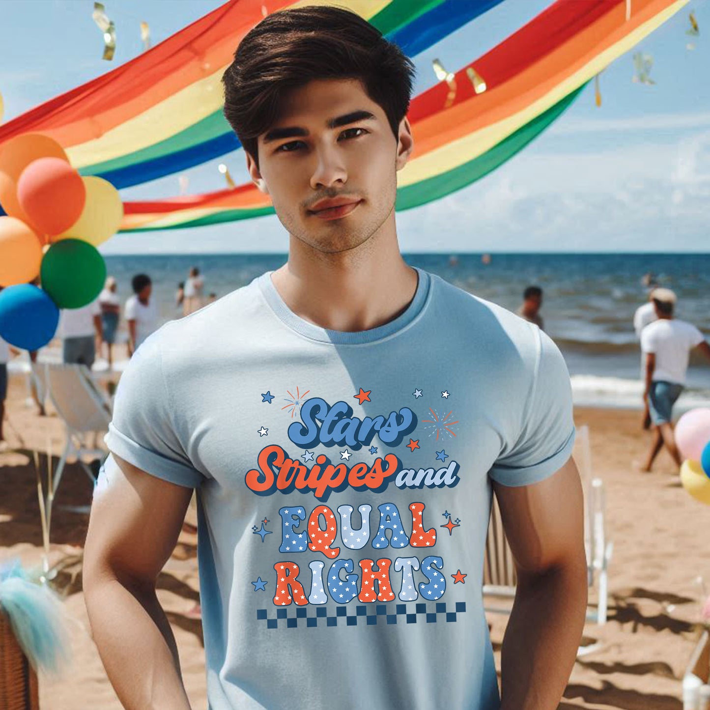 STARS AND STRIPES WITH CHECKERS RETRO T-SHIRT 3008