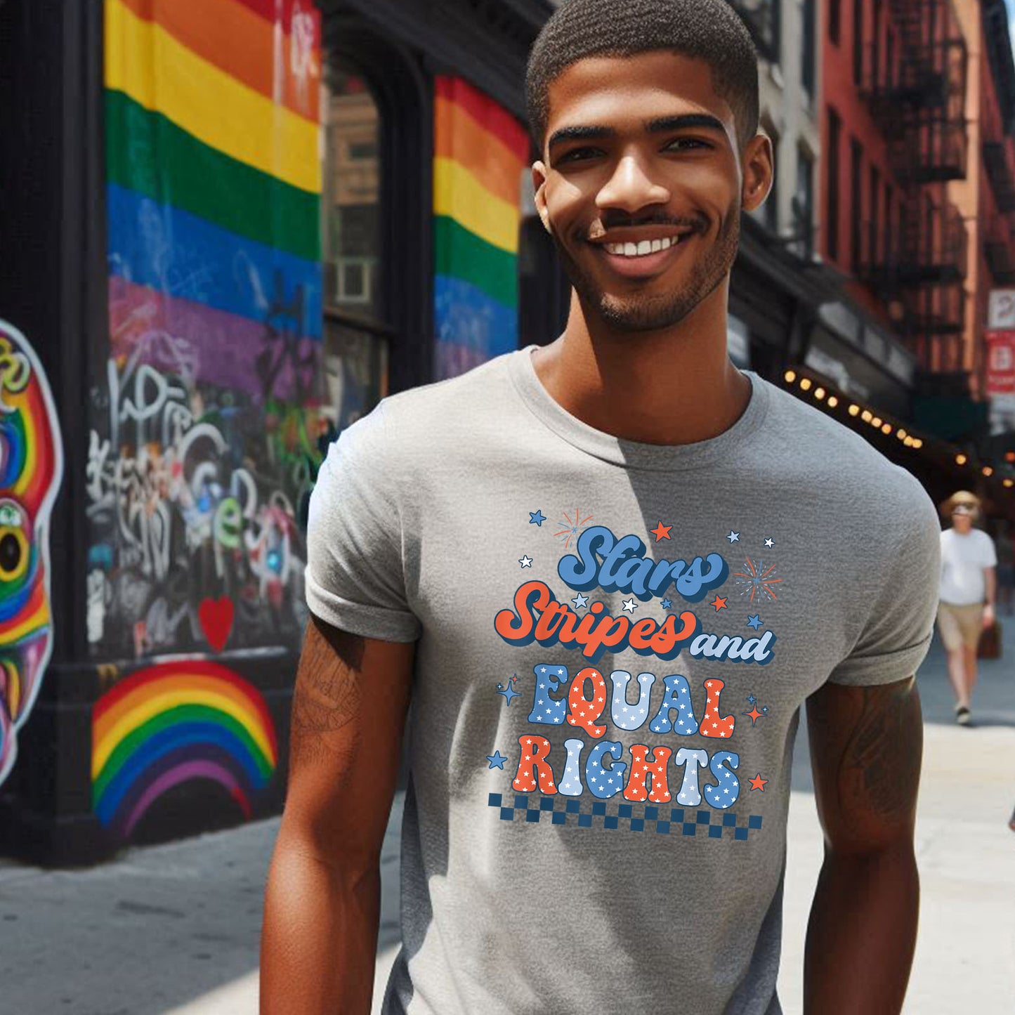 STARS AND STRIPES WITH CHECKERS RETRO T-SHIRT 3008