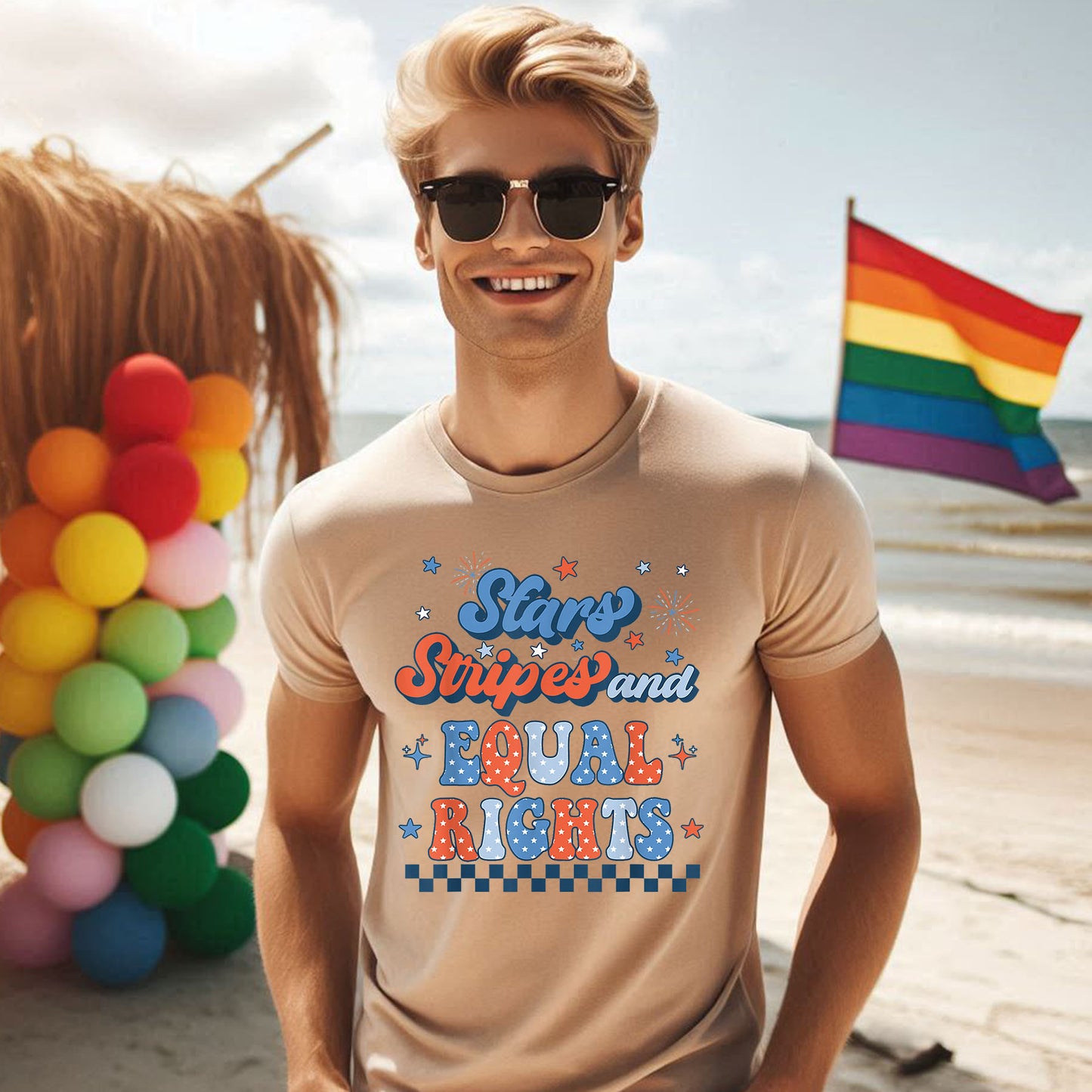 STARS AND STRIPES WITH CHECKERS RETRO T-SHIRT 3008