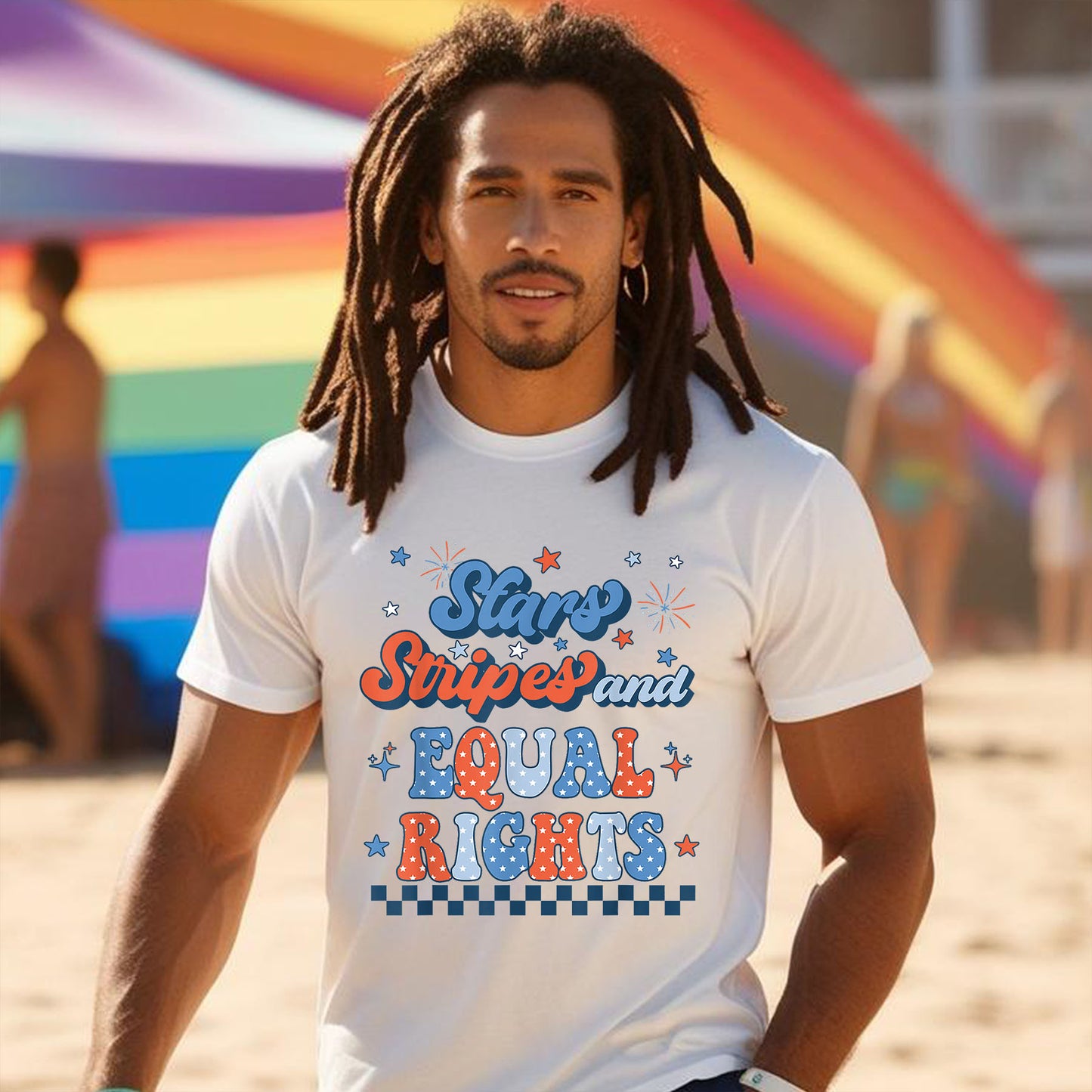 STARS AND STRIPES WITH CHECKERS RETRO T-SHIRT 3008