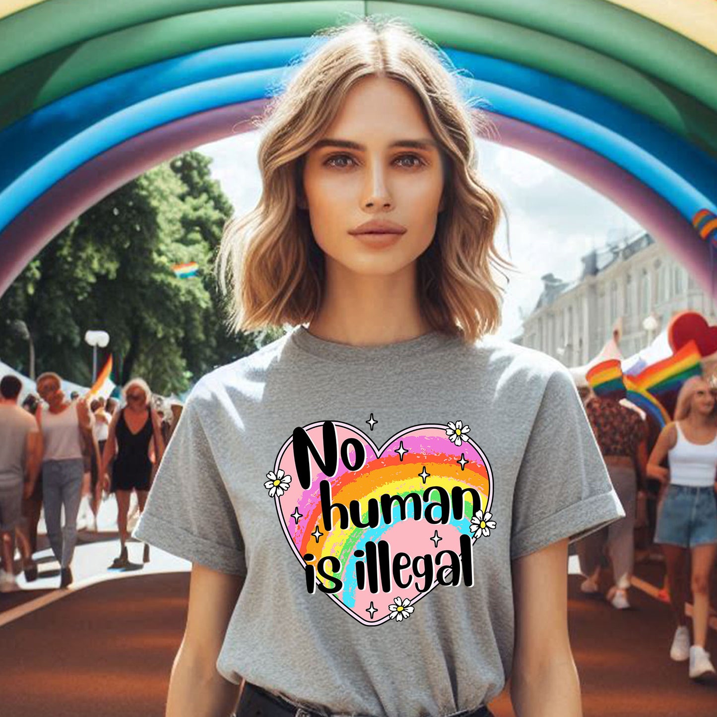 NO HUMAN IS ILLEGAL T-SHIRT 8014