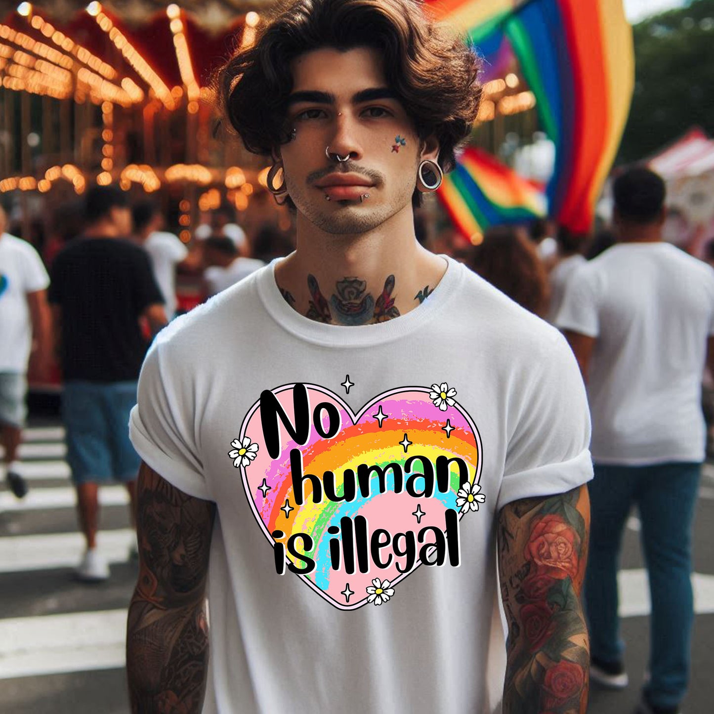 NO HUMAN IS ILLEGAL T-SHIRT 8014